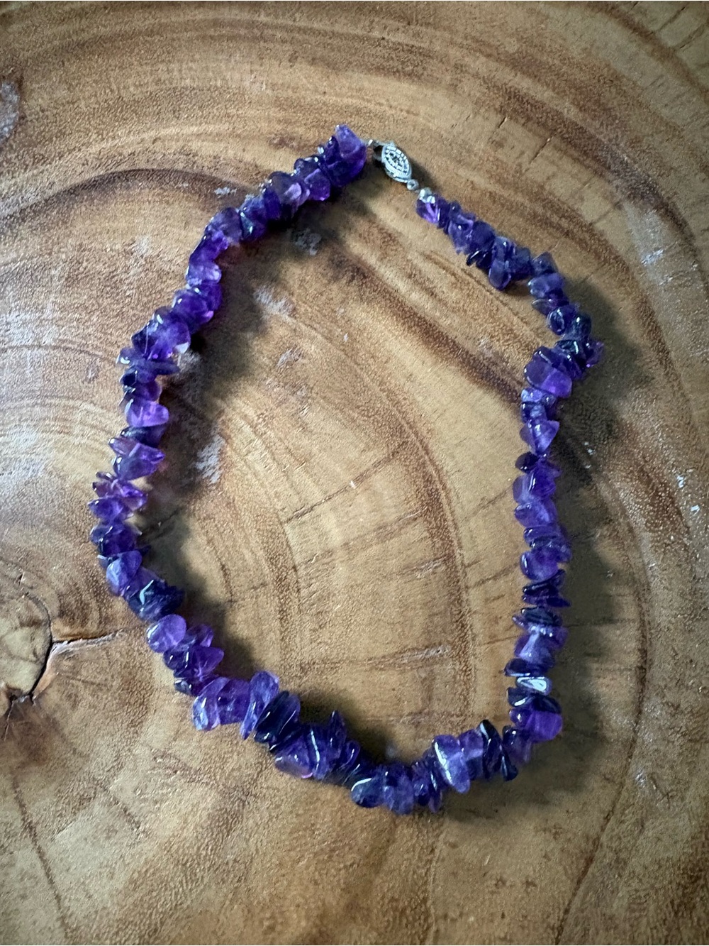 Vintage Genuine Amethyst Gemstone Chip Necklace | Filigree Clasp
